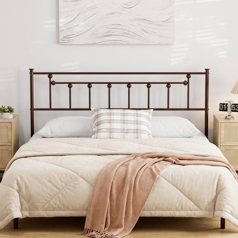Tête de lit grand en métal, hauteur réglable, tête de lit grand seulement pour la chambre à coucher, style maison de campagne rustique, cadre de fixation, assemblage facile, brun