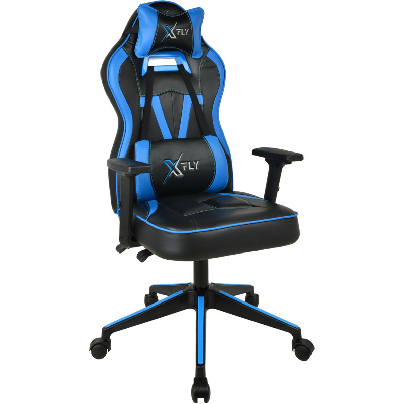 Fauteuil de jeu ergonomique, bleu et noir, hauteur de siège réglable de 22,4 à 24,0 pouces | Revêtement 100% polyuréthane, dimensions: 24,4 po x 47,2 po x 47,2 po | Conception moderne et moderne, parfaite pour les joueurs et les bureaux à domicile