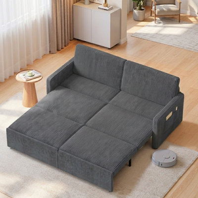 Convertible 6-In-1 Sleeper Sofa Bed, Corduroy Pull Out Couch With 3-Tier Extending Design, Upholstered Sofa With Chaise, Storage Pockets & 2 Cushions For Small Spaces