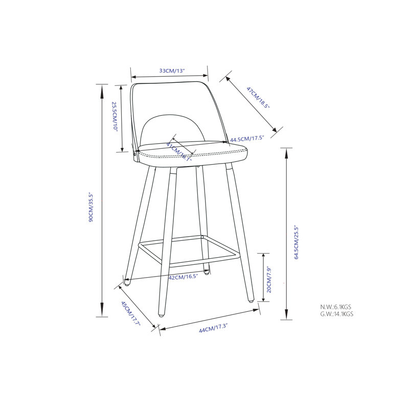 Tabouret de comptoir rembourré Micah