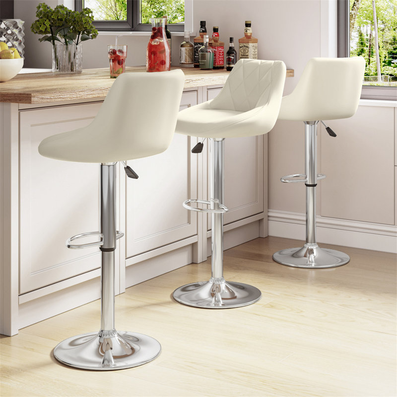 Erric Height Adjustable Swivel Bar Stool Set of 2, Cream