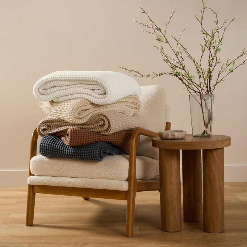 Couverture de lit 100% coton Waffle Weave, Marine, Très grand lit