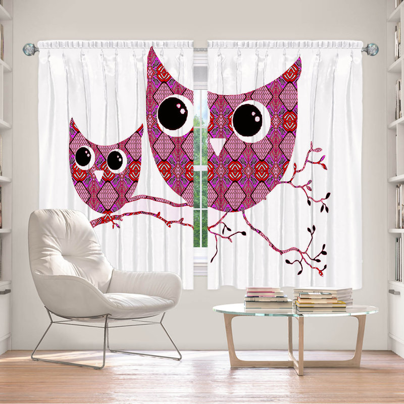 Ensemble de 2 panneaux de rideaux de fenêtre à surpiqûres pour fenêtre par Susie Kunzelmanelman - Owl Argyle, Rose/blanc/noir