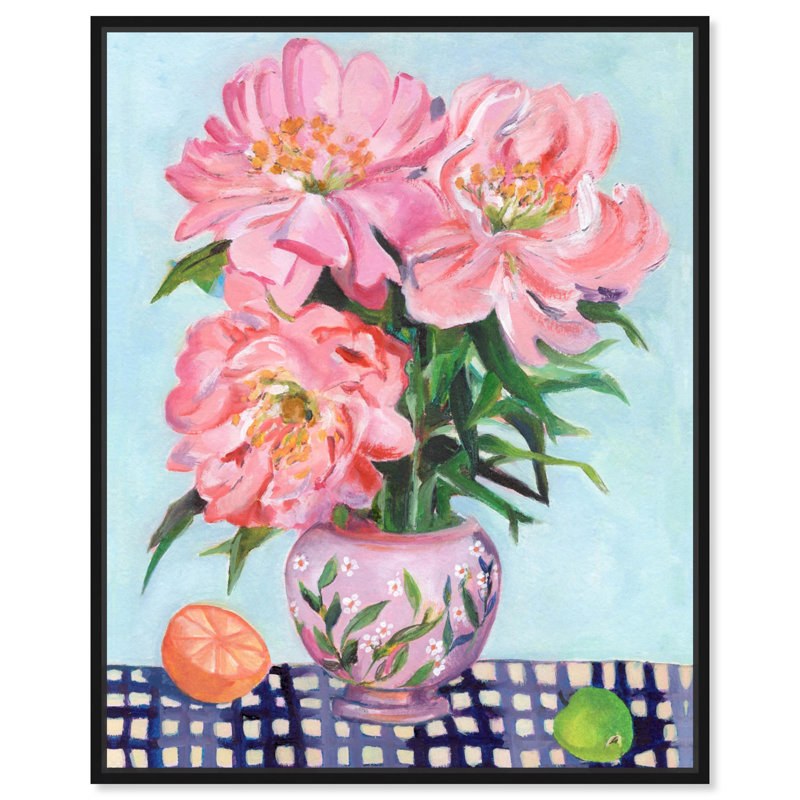 Fleurs sur table, art mural romantique sur toile par Art Remedy, Cadre noir, H 21 po x l 17 po