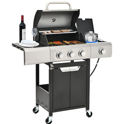 Stainless Steel 3 Burner Propane Gas Grill, 376 Sq. In. Cooking Grates, 20.47 In. Package Height, Side And Cover Steel, 40,500 , 43.84 Product Depth, For Outdoor Camping Bbq