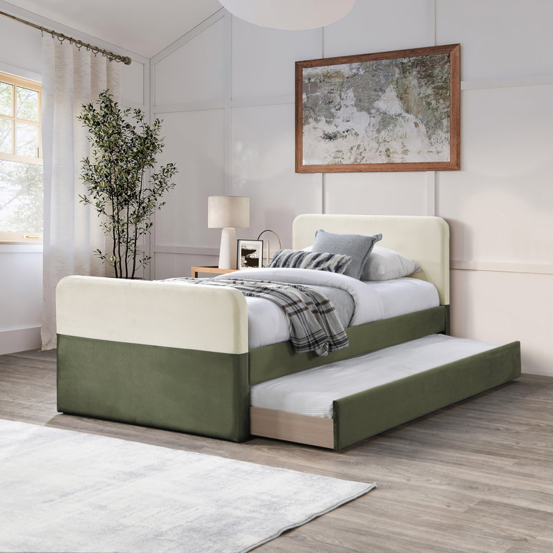 Lit gigogne / rangement en velours Ivy, Velours vert olive