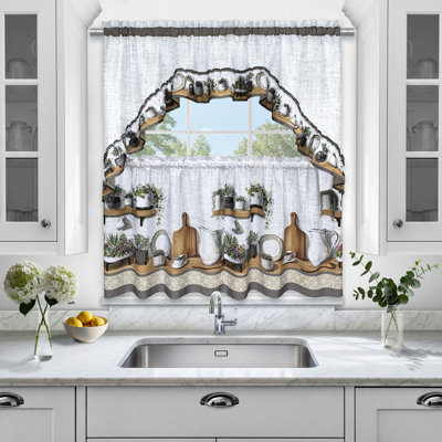 Jade Printed Tier and Swag Window Curtain Set - 57x36 - Charcoal