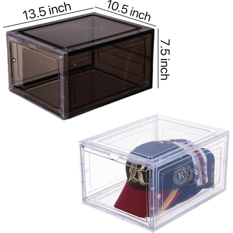 Boîte de rangement pour chapeaux, boîte de rangement de casquettes de baseball empilables transparentes avec porte magnétique pour chapeaux