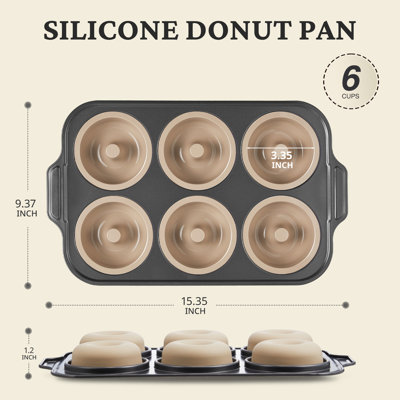 Ensemble de 2 moules à beignes en silicone pour cuisson avec cadre renforcé en métal, moule à beignets antiadhésif à 6 cavités, gros beignets, plats de cuisson de qualité alimentaire, allant au lave-vaisselle et au congélateur