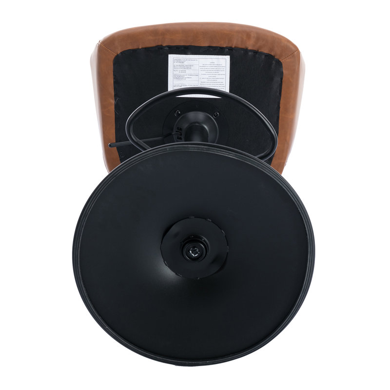 Adjustable Brown Leather Swivel Bar Stools with Metal Base