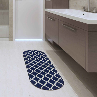 Glamour Non-Slip Moroccan Trellis Area Rug For Living Room, Hallway, Entryway Rug, Navy/Ivory