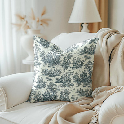 Dark Blue Toile Pastoral pillow cover