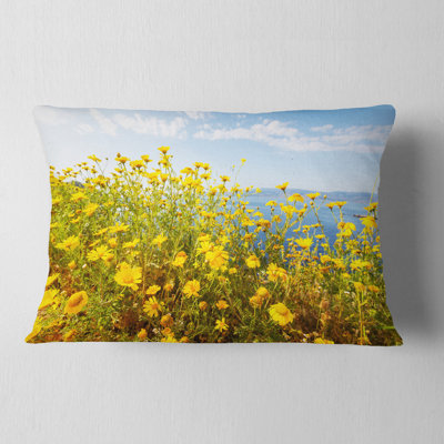 Little Yellow Flowers over Seashore - Floral Printed Pillow