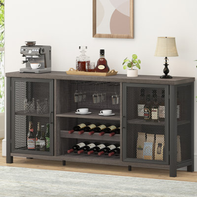 Armoire de bar 55 po avec rangement pour le vin et porte-verre, armoire de bar moderne et station de café pour la salle à manger et le salon