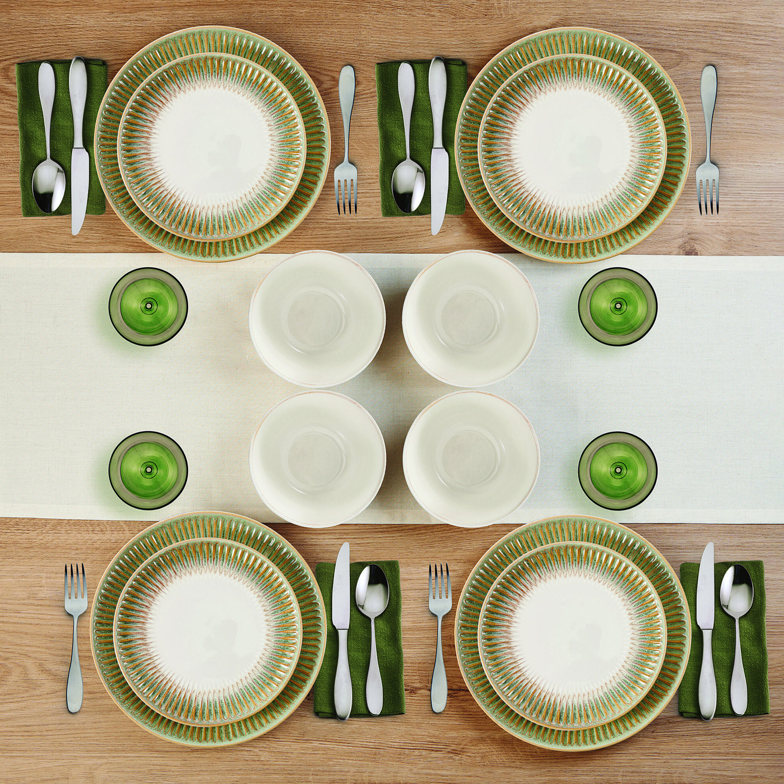 Pfaltzgraff Hensley 12-Piece Stoneware Dinnerware Set, Service for 4, Green