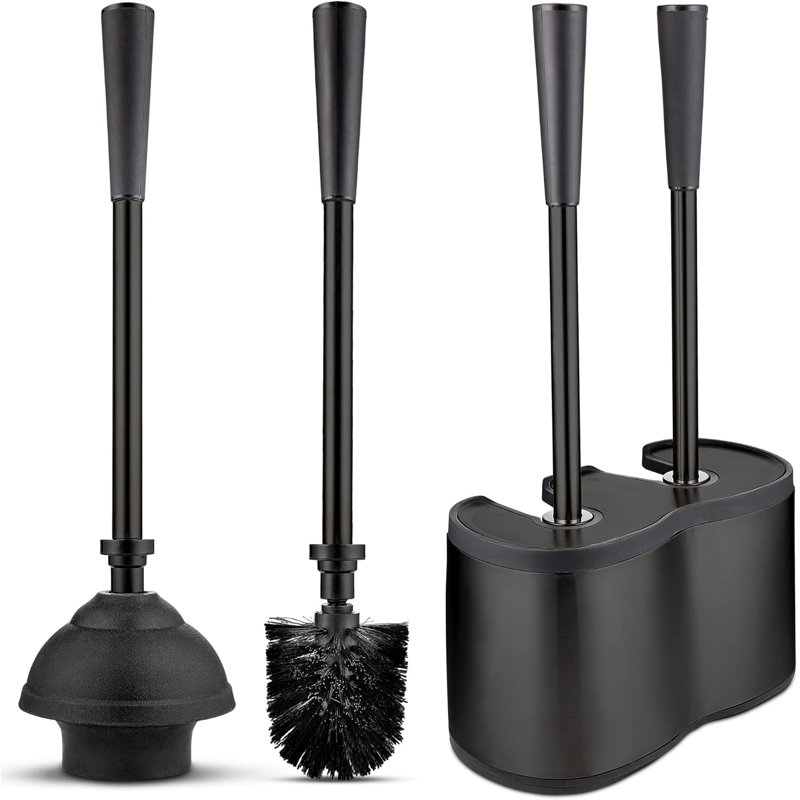 Ensemble de 1 brosse de toilette et piston UMIEN de 18 po avec cartouche autoportante en acier inoxydable antirouille, longues poignées et tête de brosse remplaçable