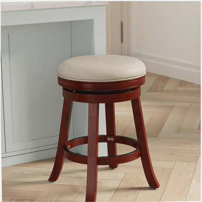 Tabouret de bar 24 po couleur cerise, assise en tissu beige