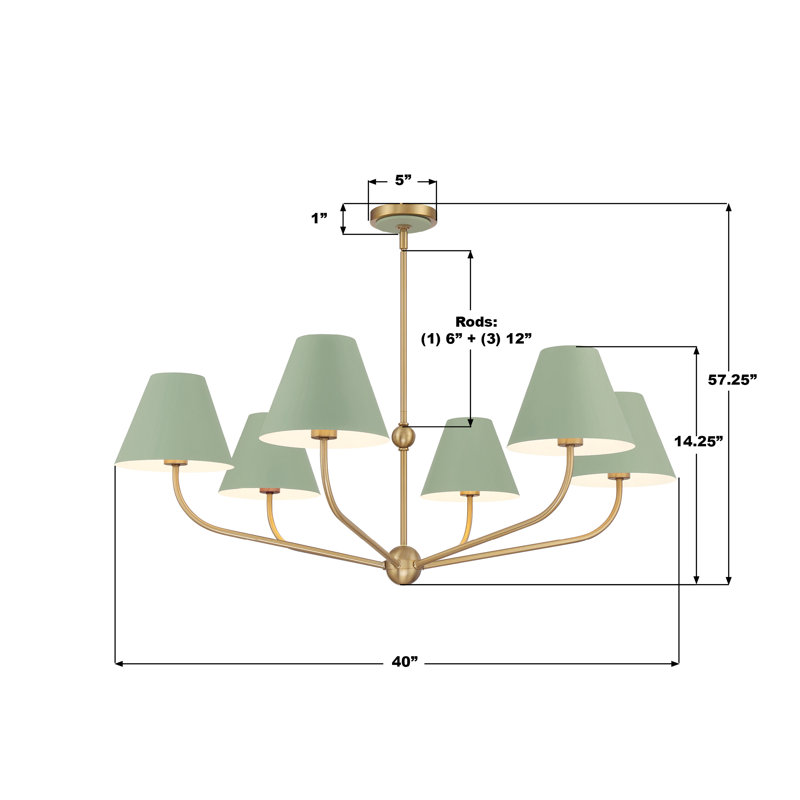 Ksyn 6 Light Vibrant Gold Chandelier, Green/White