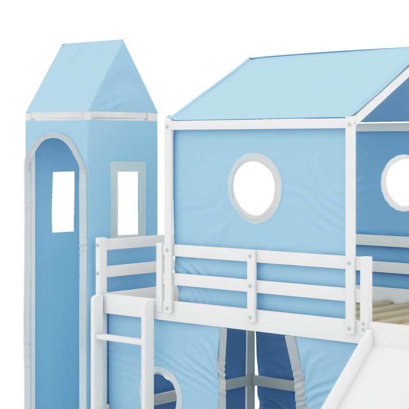 Lit mezzanine simple avec tente et tour coulissante, Bleu