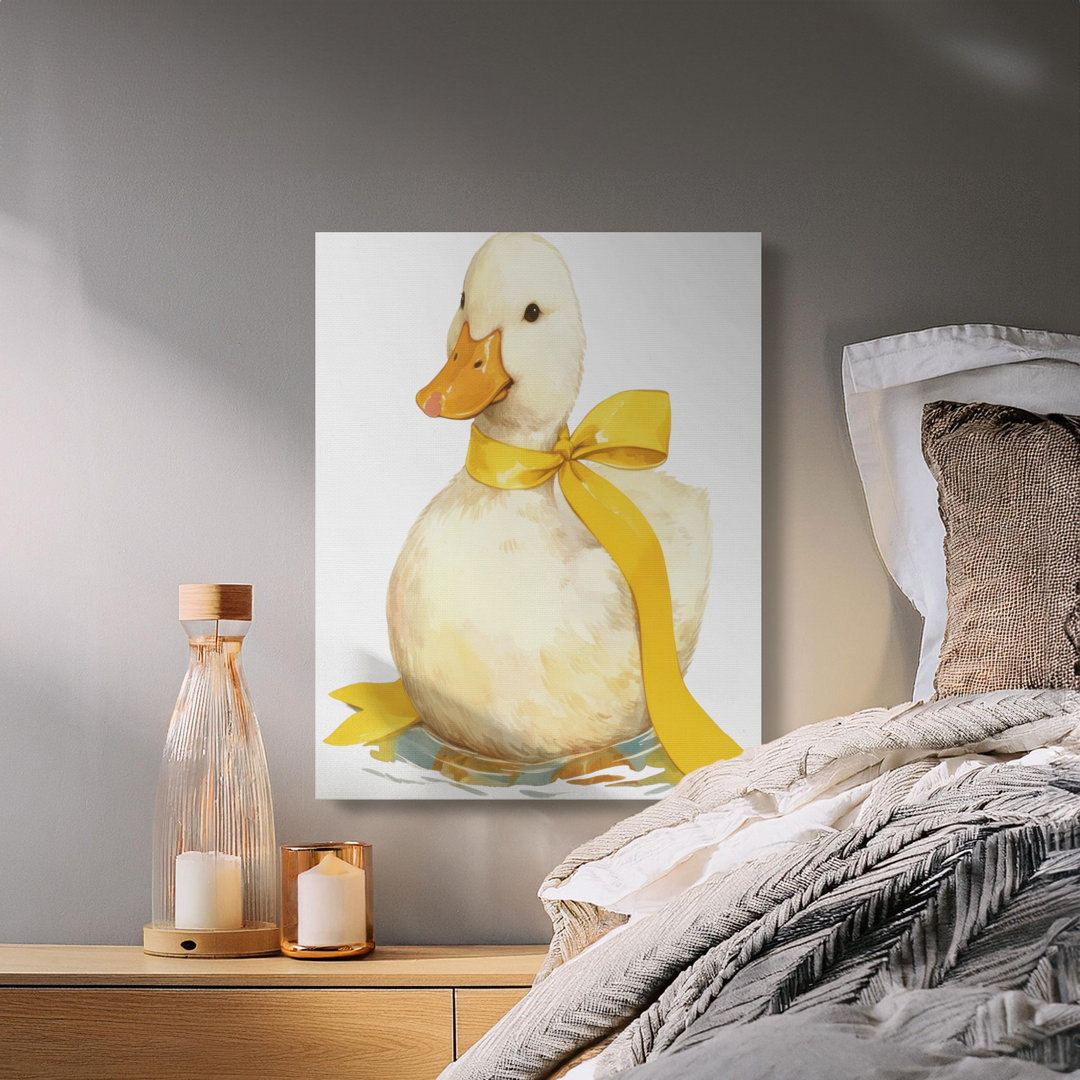 Adorable Duckling Yellow Bow Canvas Print