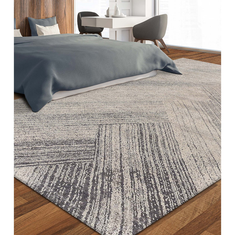 Gray/Brown Chevron Handmade Hand-Knotted Rectangle 9'11" x 13'10" Area Rug