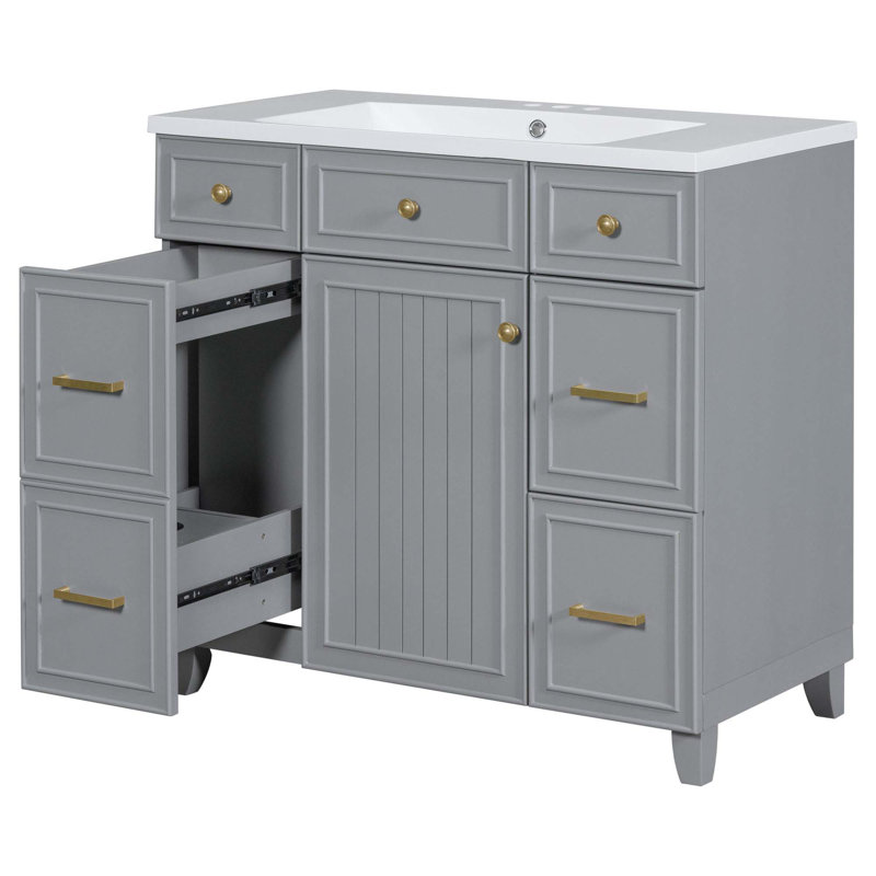 Ensemble de meuble-lavabo 36 po avec lavabo, lavabo simple, meuble-lavabo avec porte à fermeture douce et tiroir, Gris