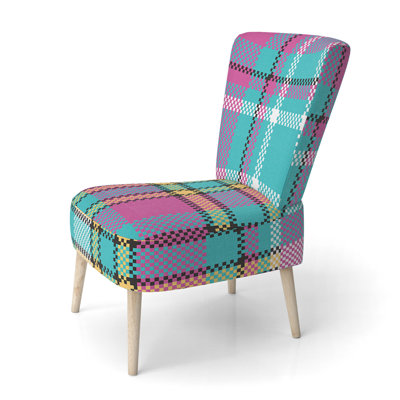 Chaise d'appoint rembourrée multicolore à motif tartan à carreaux