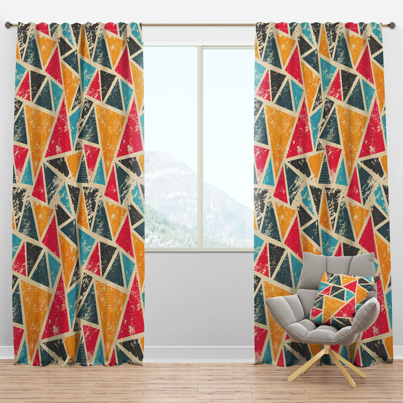 Panneau de rideau simple semi-diaphane avec passe-tringle Vintage Triangulare, l 52 po x L 63 po