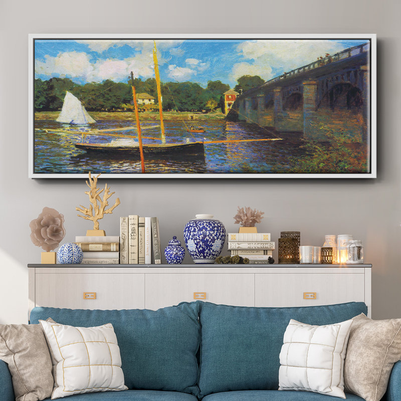 Le pont de la route, Argenteuil par Monet, H 8 po x l 20 po x P 1,5 po, Blanc