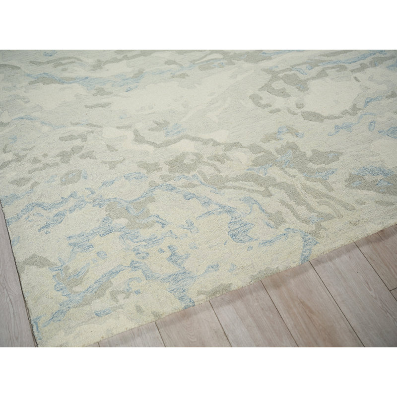 Cortero Hand Tufted Wool Abstract Area Rug in Light Blue/Ivory, Rectangle 15' x 20'
