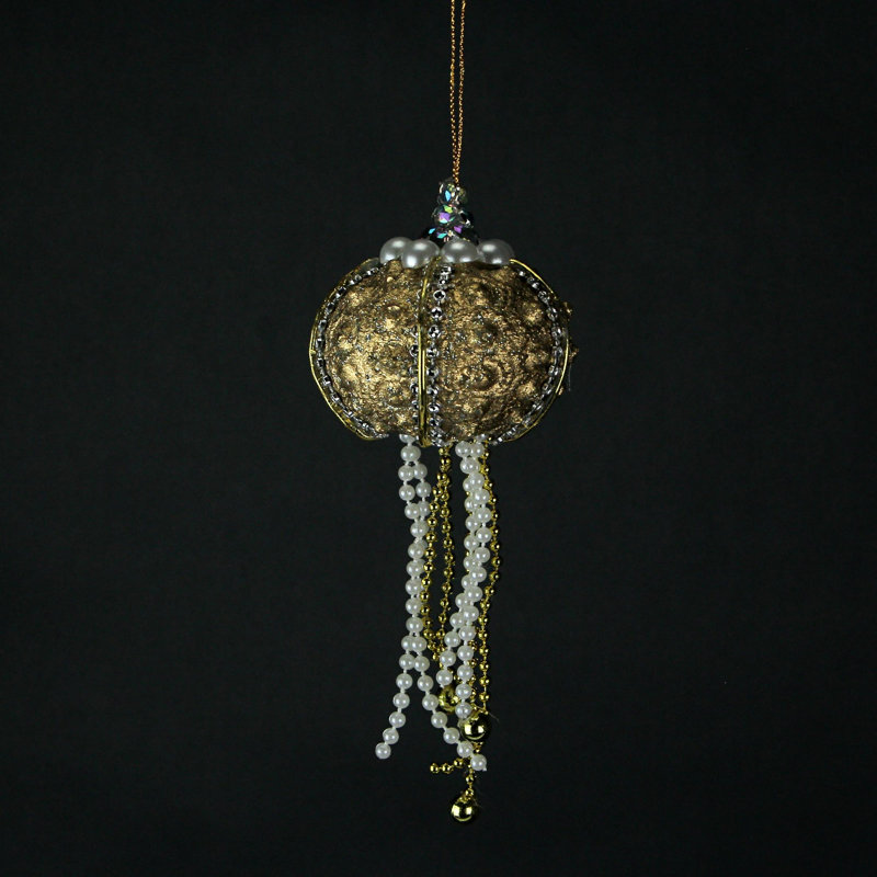Décorations suspendues en coquillage d'oursin doré, ornées de perles, ensemble de 6, hauteur 16,5 cm