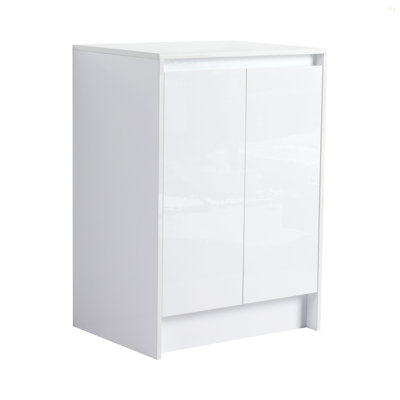 Armoire de rangement autoportante 24 po, 2 portes à fermeture douce, blanc brillant (emballage KD)