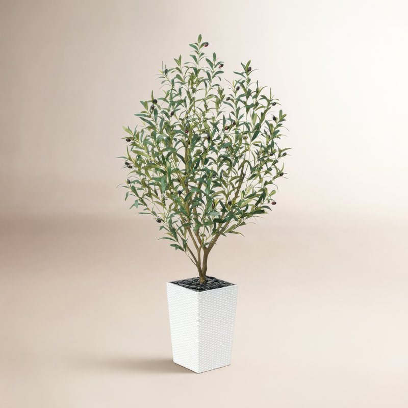 Olive artificielle Adcock pour la décoration intérieure et extérieure, faux olivier avec pot décoratif, Blanc