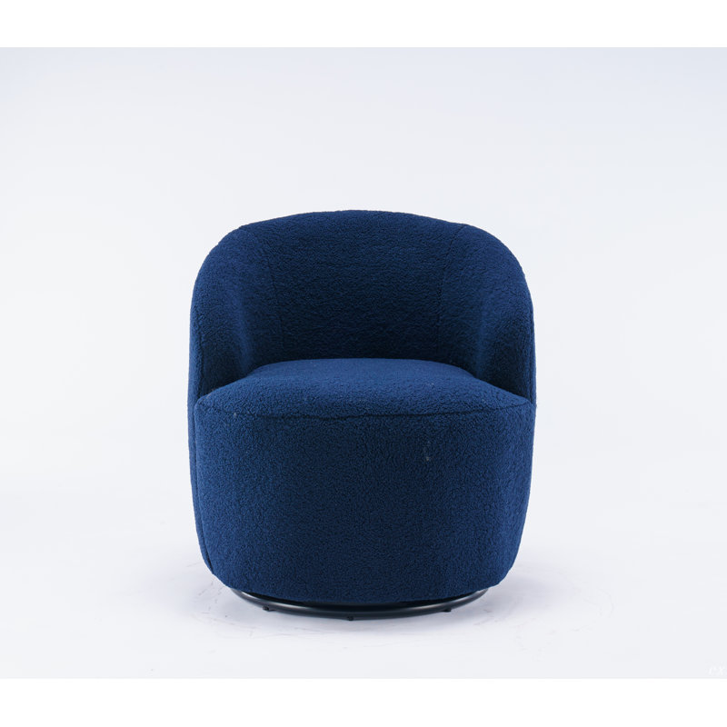 Swivel Accent Armchair Barrel Chair With Powder Coating Metal Ring, Dark Blue Wool