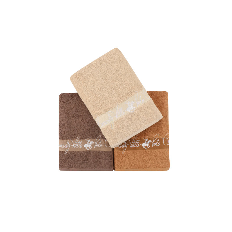 Ensemble de serviettes 3 pièces 100% coton, Crème / caramel / brun, Serviette de bain - paquet de 3