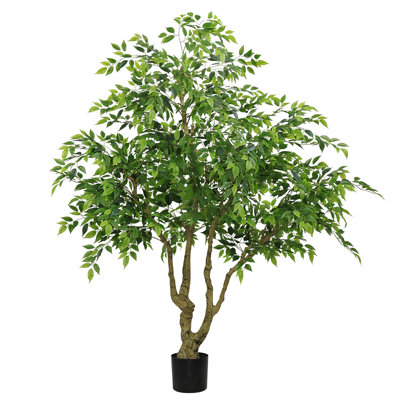 Arbre de banian artificiel de 7 pieds de haut avec tronc naturel et feuilles de soie réalistes, grande plante verte en pot d'imitation pour la décoration intérieure et extérieure de bureau à domicile, feuilles réalistes décorent la maison. 