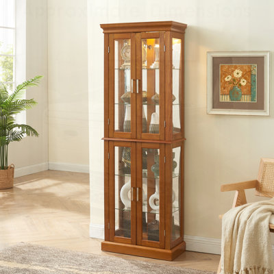 Vitrine lumineuse Curio avec tablettes réglables, dossier en miroir et portes en verre trempé pour un rangement élégant