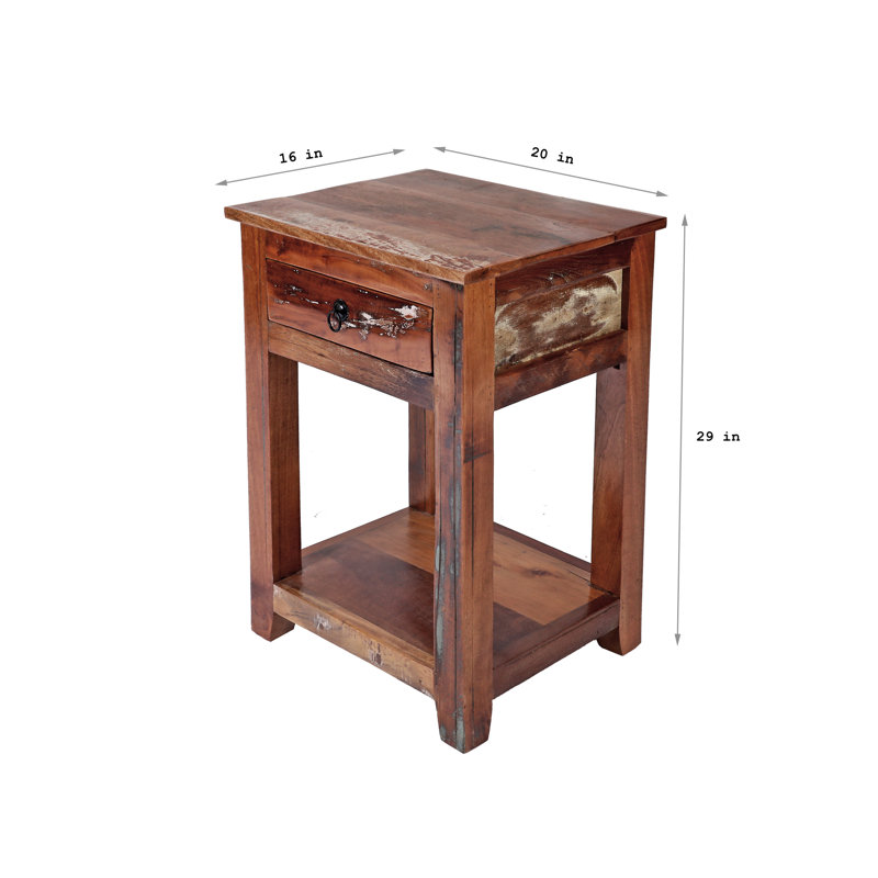 Antique Solid Wood 1 Drawer End Table