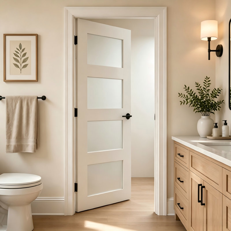 Porte intérieure pré-suspendue en verre givré 4-Lite, 34" x 80", Satin Nickel, Gauche