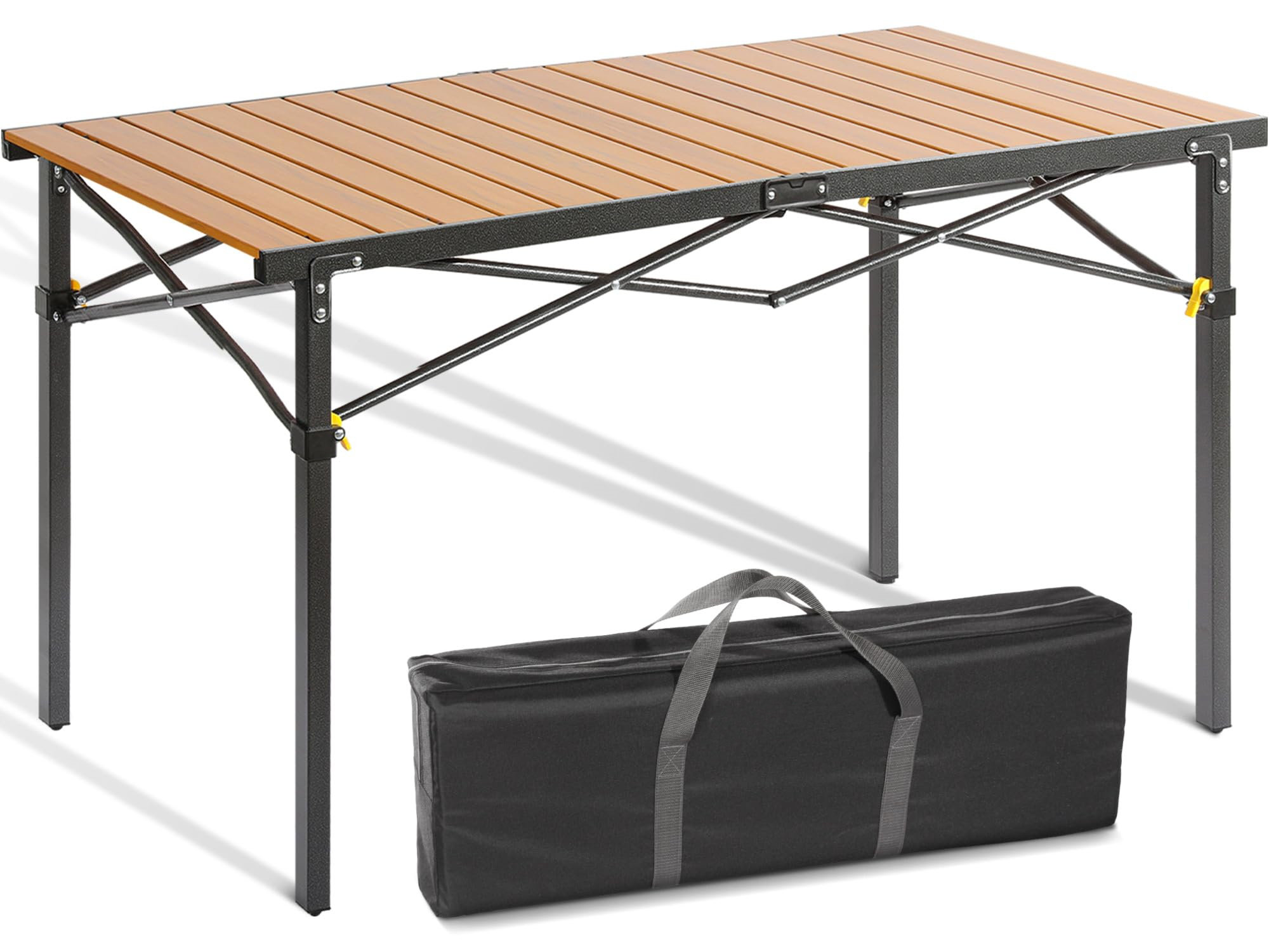 Table De Camping Pliable GOLDFAN - Table Pique-nique Extérieure Pliable Jaune, 88.5x58x43 Cm, Avec Sac De Transport Table Jardin Métal Pliable