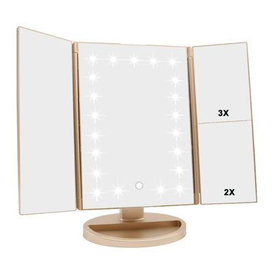 Miroir de coiffeuse à trois lumières avec contrôle tactile 21 lumières DEL, grossissement 3X / 2X / 1X, rotation à 180 °, double alimentation pour le maquillage et les voyages