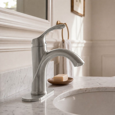 Robinet de lavabo de salle de bain monocorps et monocommande avec plaque de pont et drain Kore