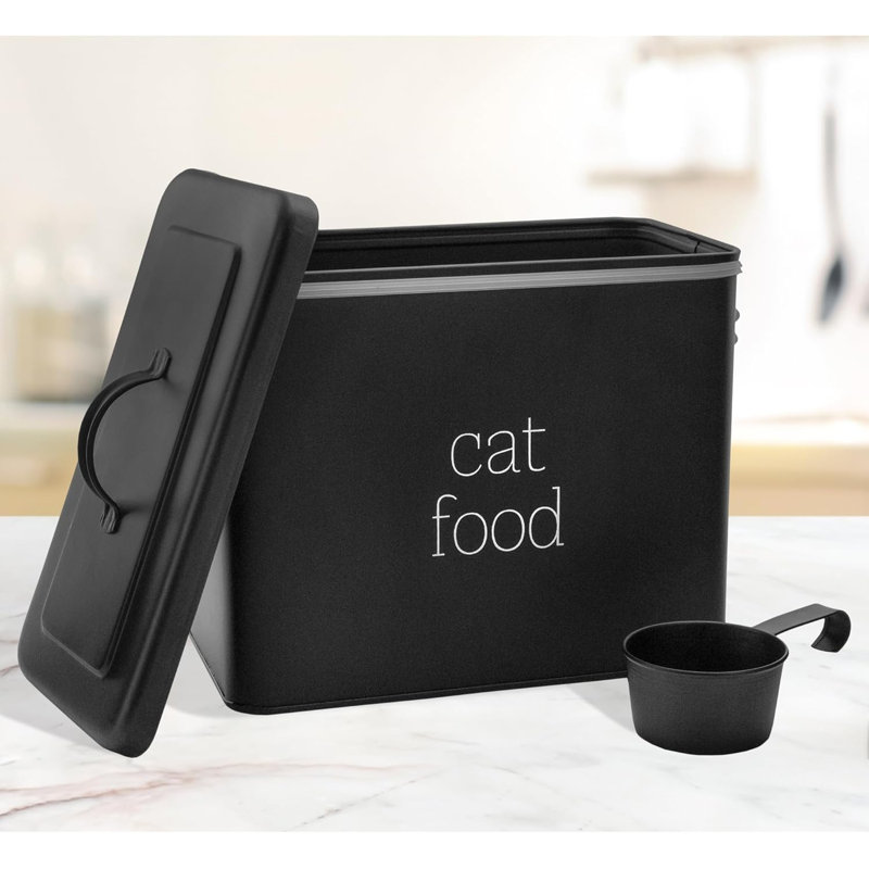 Farmhouse Cat Food Container; Enamel Look Rustic Cat Food Bin With Scoop