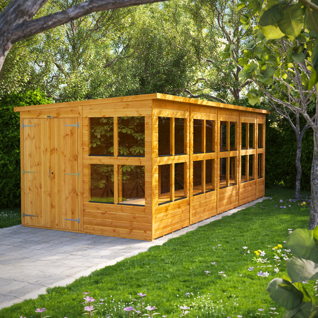 Powersheds 18 x 8ft Timber Tongue & Groove Pent Potting Shed Double Doors