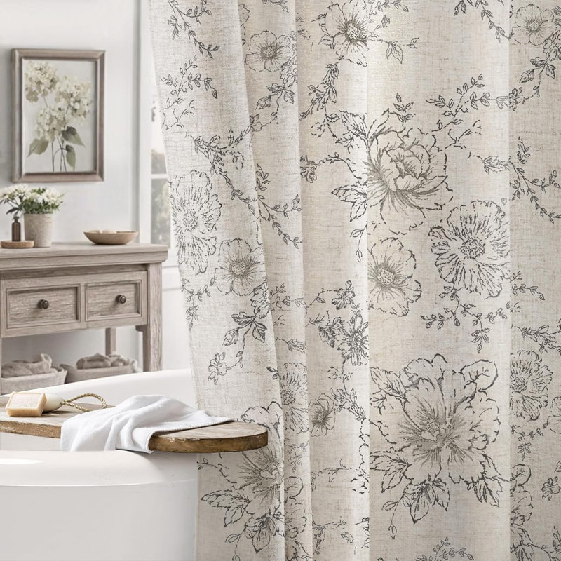 Rideau de douche en lin Farmhouse, Gris