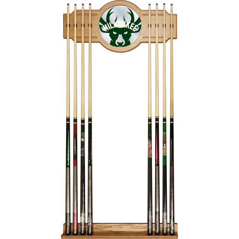 Support à queue de billard avec miroir nba, Bucks de Milwaukee, L 30 po x l 12 po