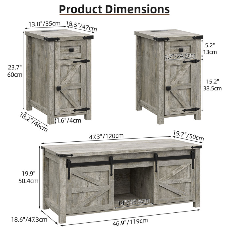Jaquavion Farmhouse Living Room Set,coffee Table&end Table, Gray Wood, Gray