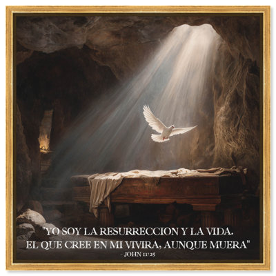  Dove of Resurrection Christian Religious Wall Art Framed Canvas, Gold Frame, 16 x 16
