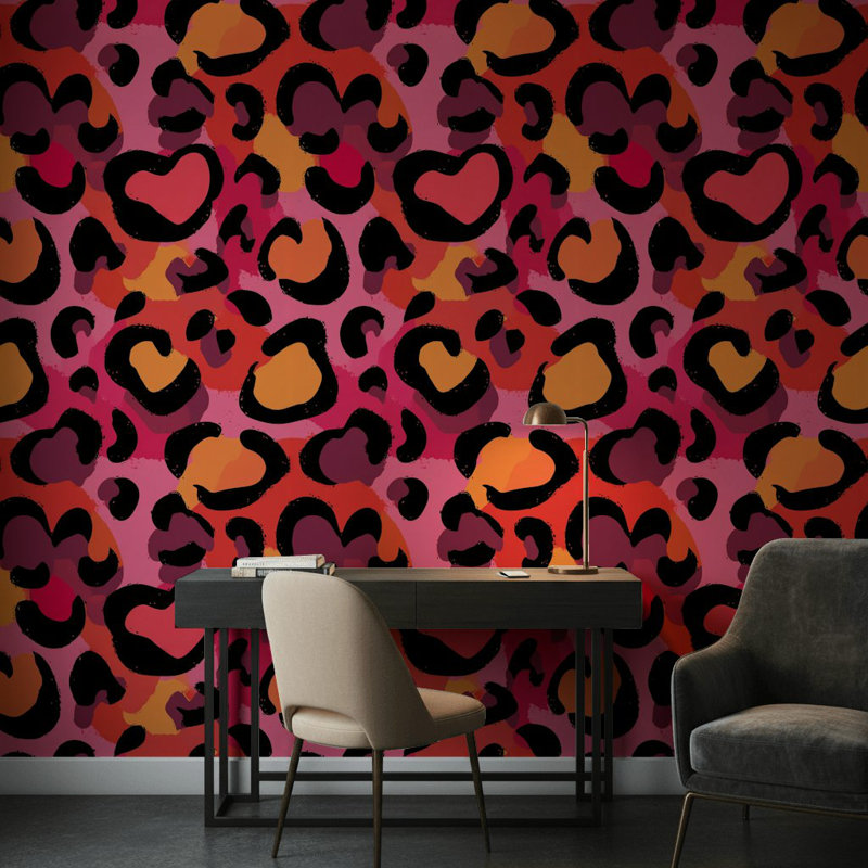 Papier peint à motif animalier, décoration murale moderne rose