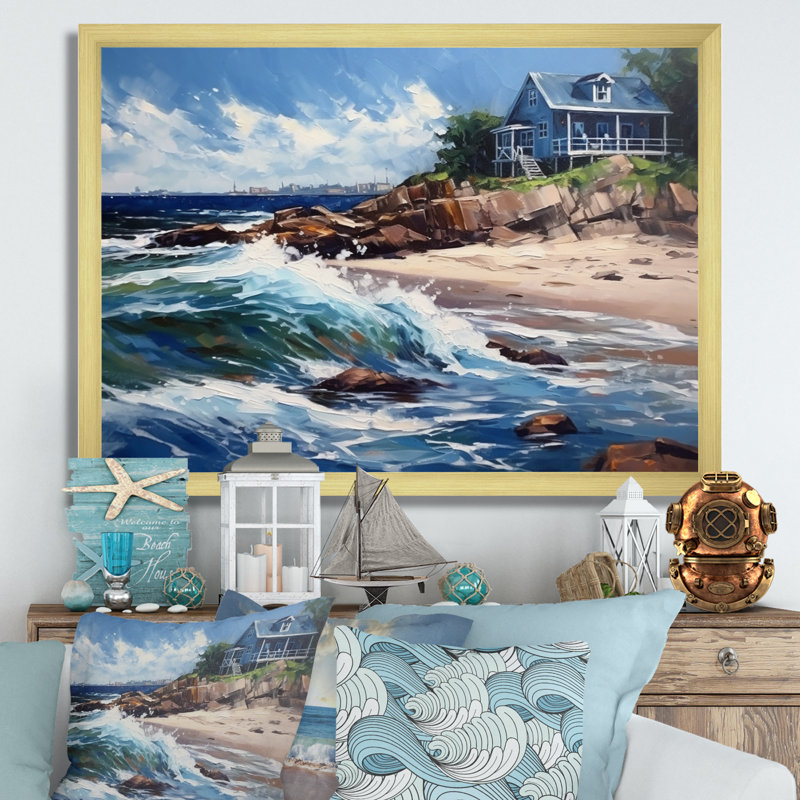 Beach House Tranquility III, reproduction d'art sur toile, H 34 po x l 44 po x P 1,5 po, Encadrement doré